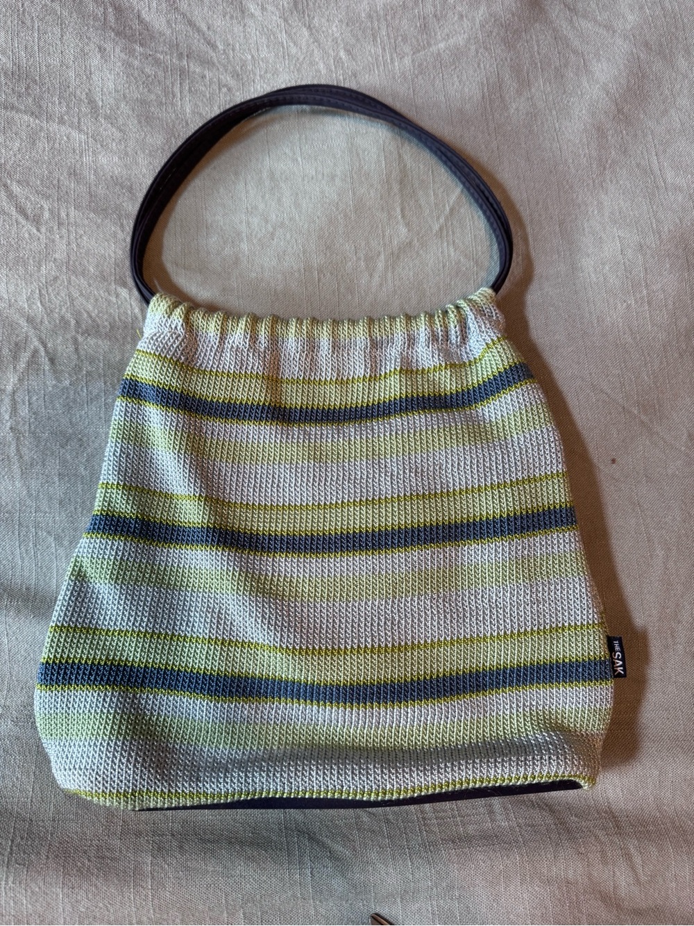 The Sak Striped Knit Shoulder Bag in Lime & Navy